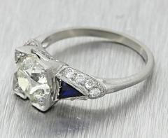 1920s Art Deco Gold Platinum 2.11 Carat GIA French Cut Diamond Ring