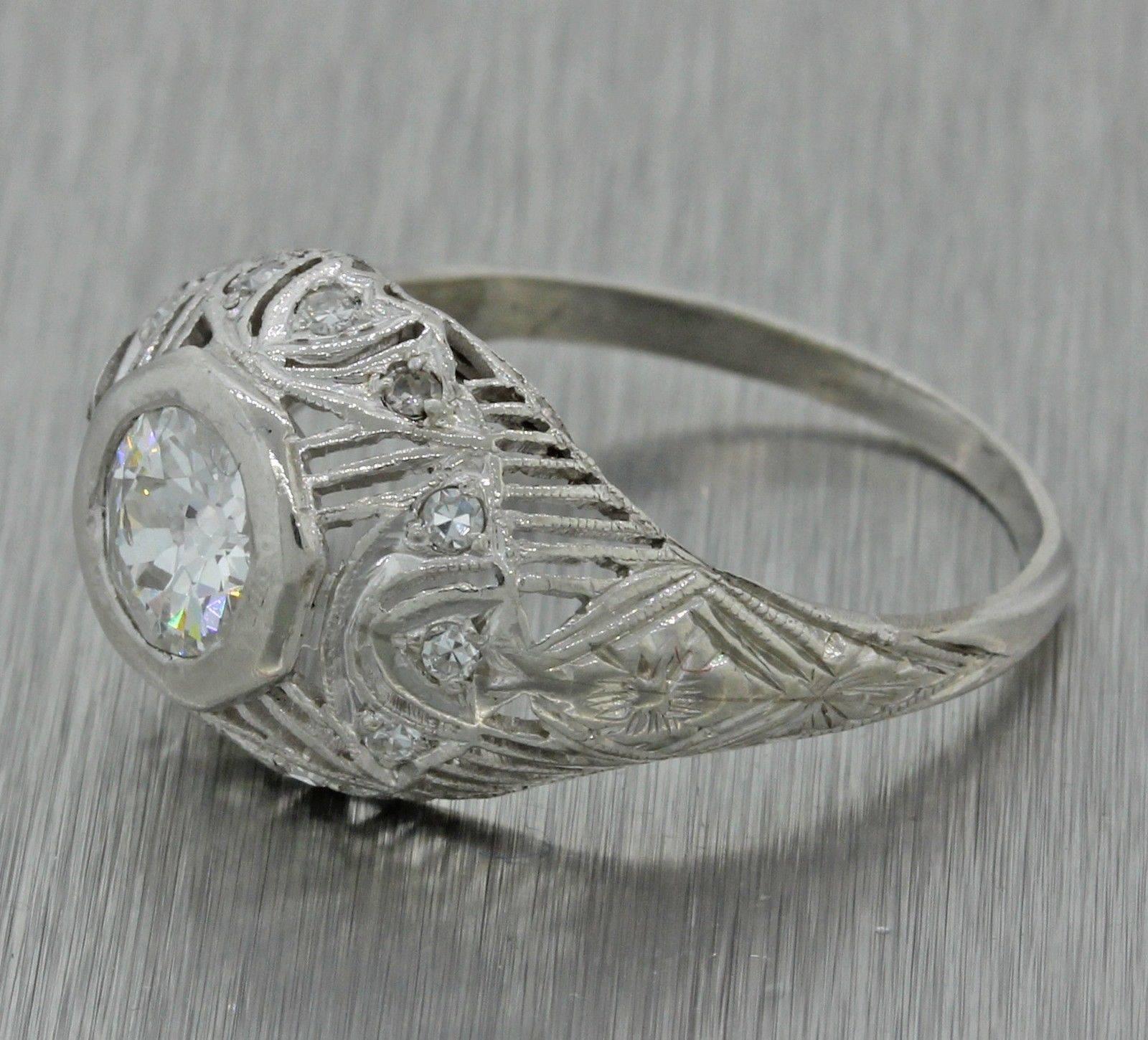 This is a 1920s Antique Art Deco Platinum .73ctw Old Cut Diamond Dome Engagement Ring EGL. This ring suggested retail price is $3,480 USD. It will come in a lovely ring box for a perfect presentation and our unconditional 30 day money back return