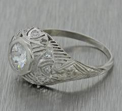 1920s Art Deco .73 Carat Old Cut Diamond Platinum Dome Engagement Ring EGL