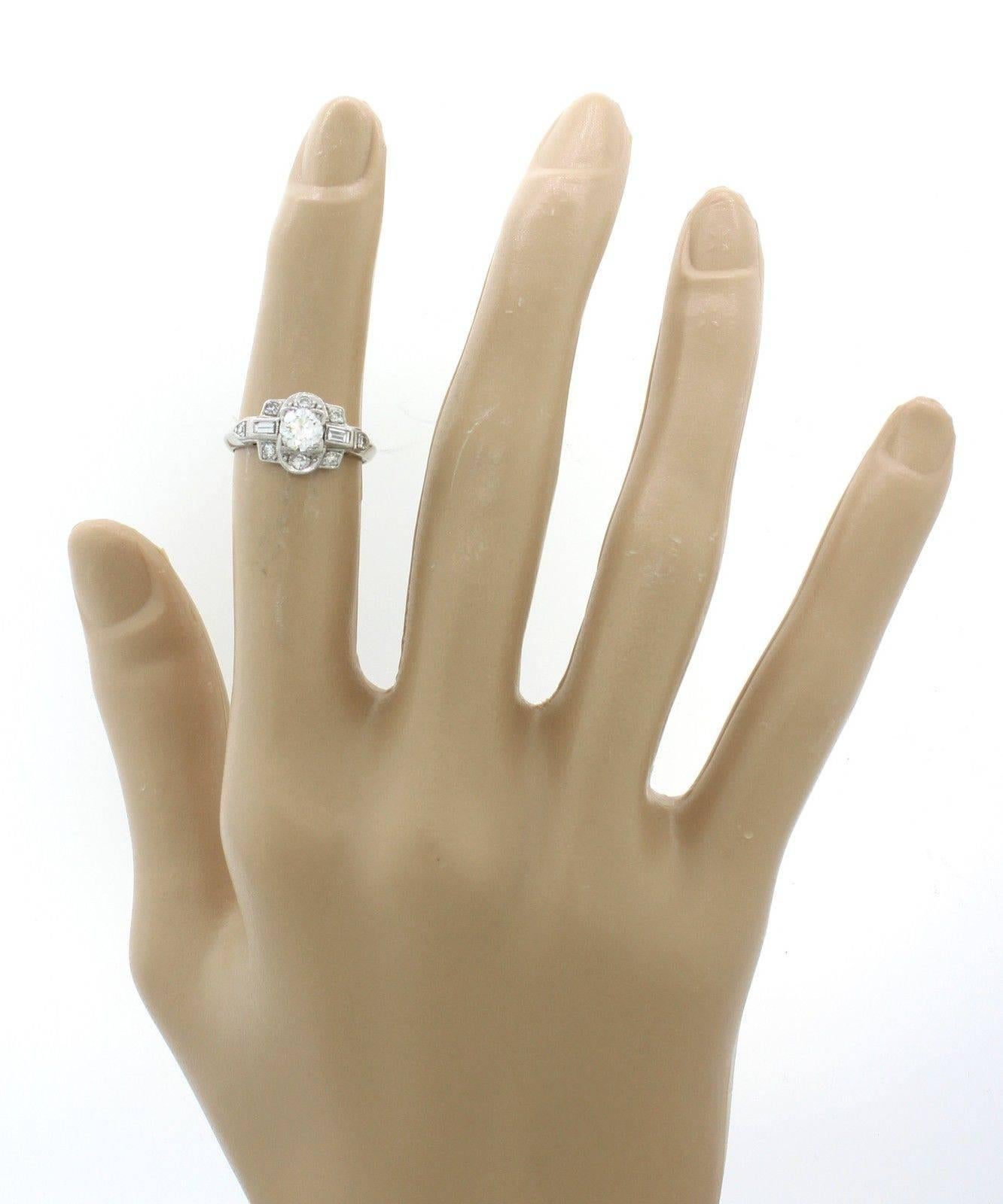 1930s Art Deco .67 Carat Diamond Solid Platinum Engagement Ring EGL For Sale 2