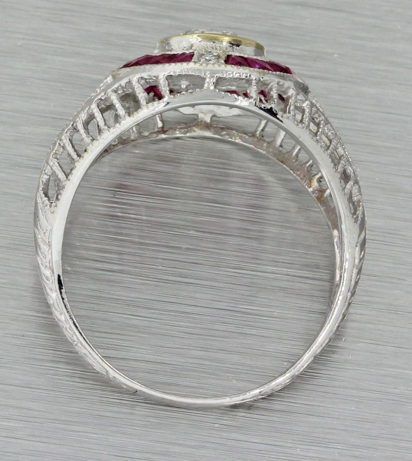 1930s Art Deco 1.05 Carat Diamond Ruby Solid Gold Engagement Ring EGL In Excellent Condition For Sale In Huntington, NY