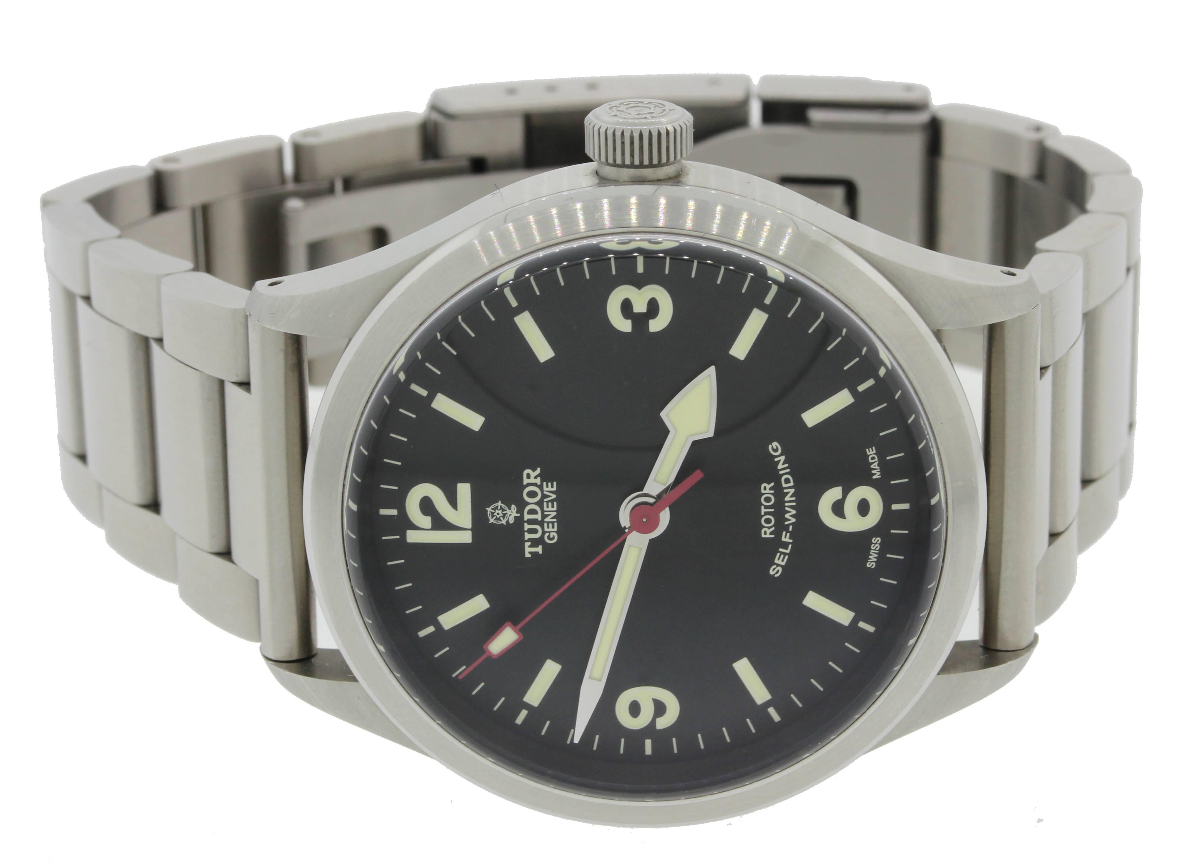 Modern Tudor Stainless Steel Heritage Ranger Black Self Winding Wristwatch, 2015 For Sale