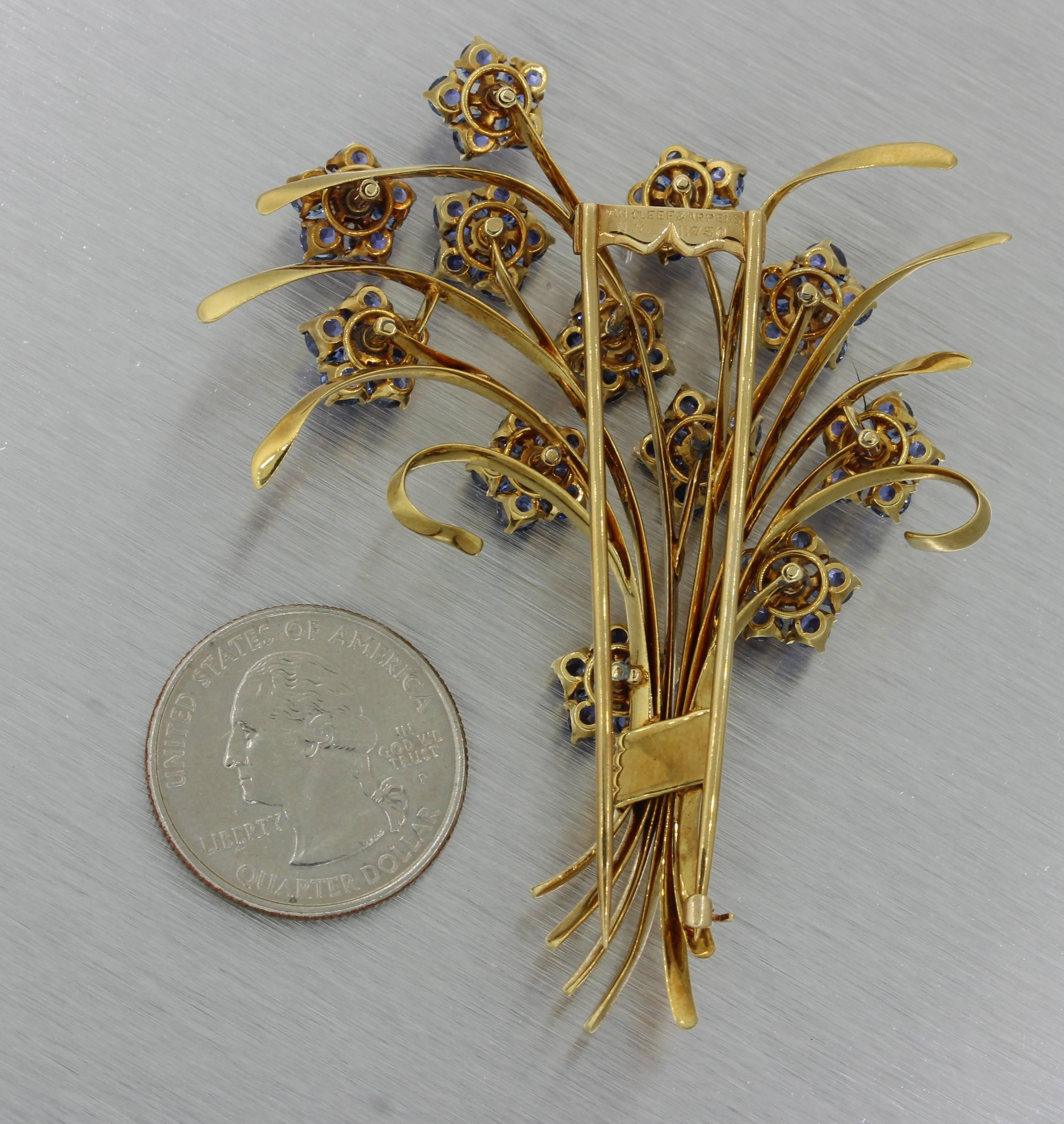 Retro Van Cleef & Arpels Diamond Sapphire Flower Bouquet Brooch Pin For Sale