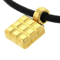 Chopard Black Leather Strap 18 Karat Gold Ice Cube Pendant Choker Necklace