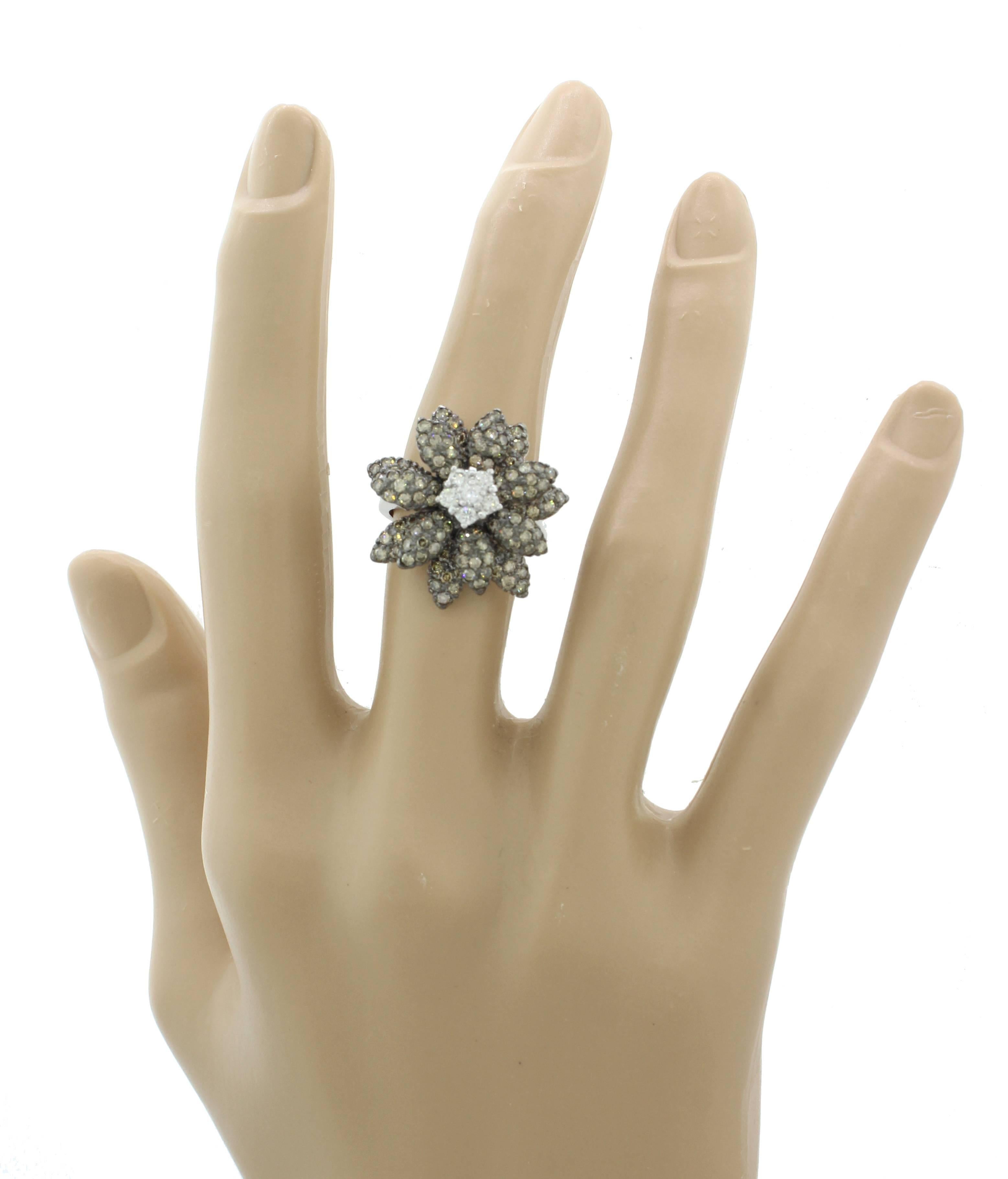 Women's LeVian Chocolate White Diamond Flower Ring For Sale