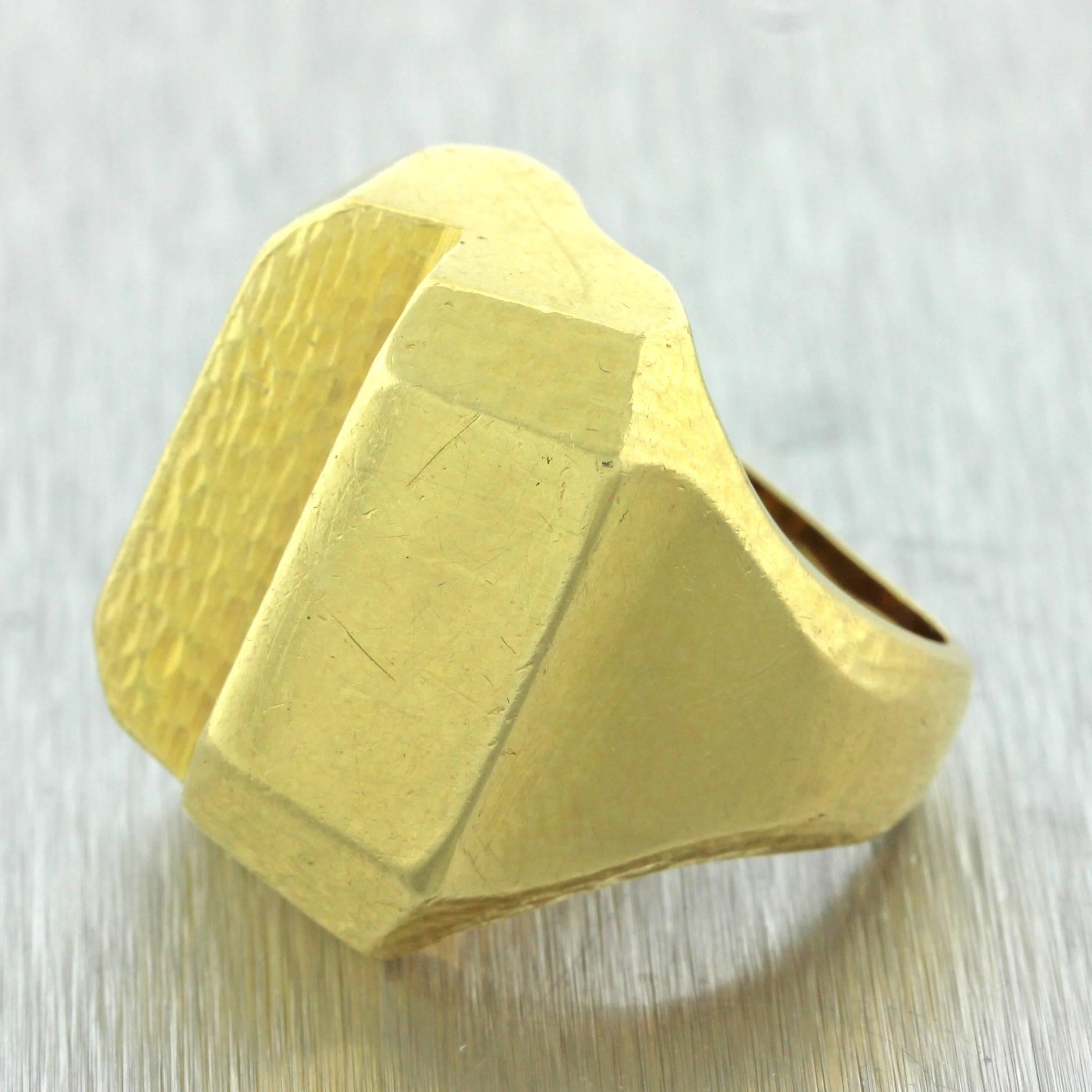 Andrew Clunn Hammered Yellow Gold  Cocktail Ring In Excellent Condition For Sale In Huntington, NY