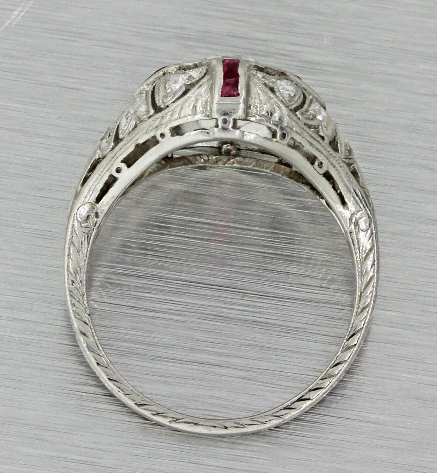 Women's 1920s Art Deco .59 Carat Old Cut Diamond Ruby Platinum Engagement Ring EGL For Sale