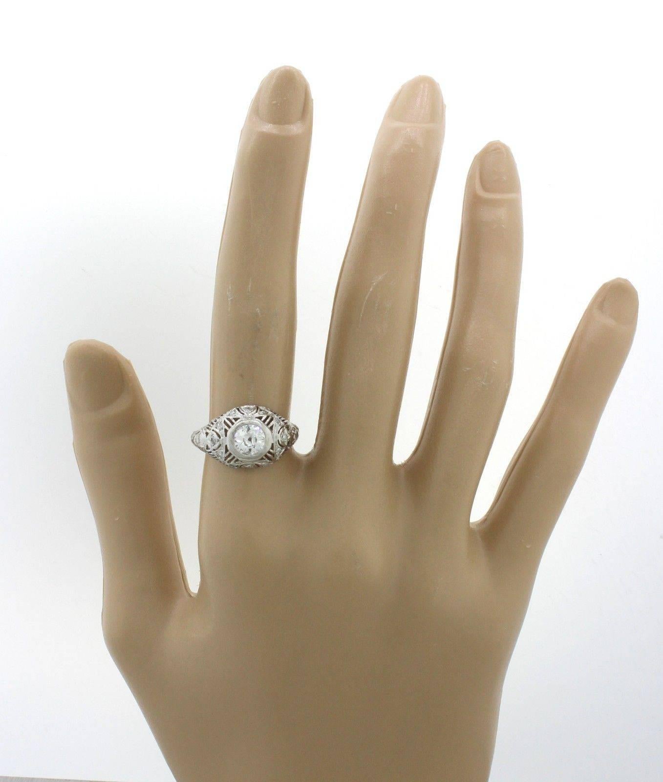 1920s Art Deco .73 Carat Old Cut Diamond Platinum Dome Engagement Ring EGL For Sale 1
