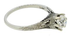 Art Deco .85 Carat Old European Diamond white gold Filigree Engagement Ring