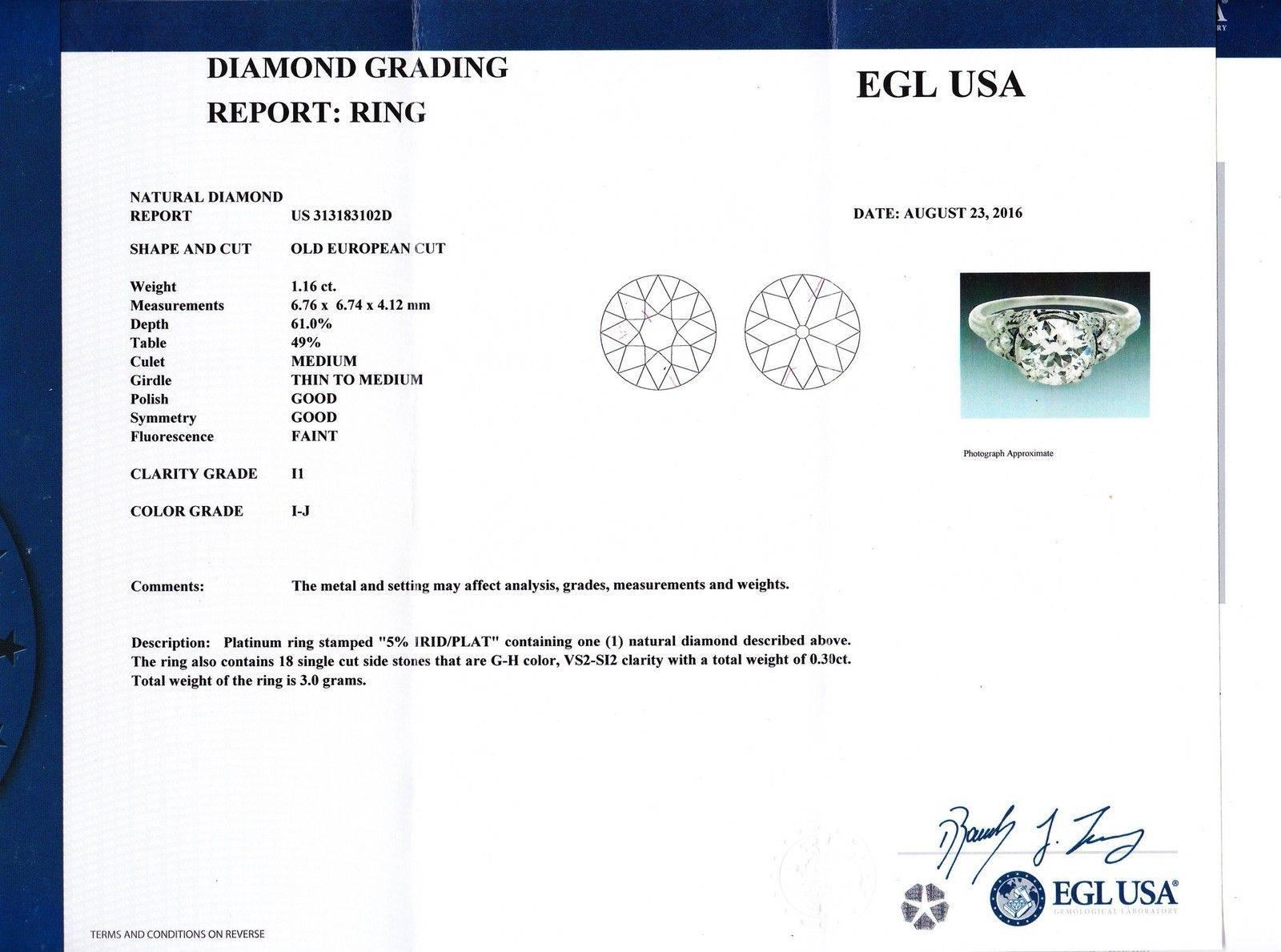 1920s Art Deco 1.46 Carat Diamond Sapphire Platinum Engagement Ring EGL For Sale 1