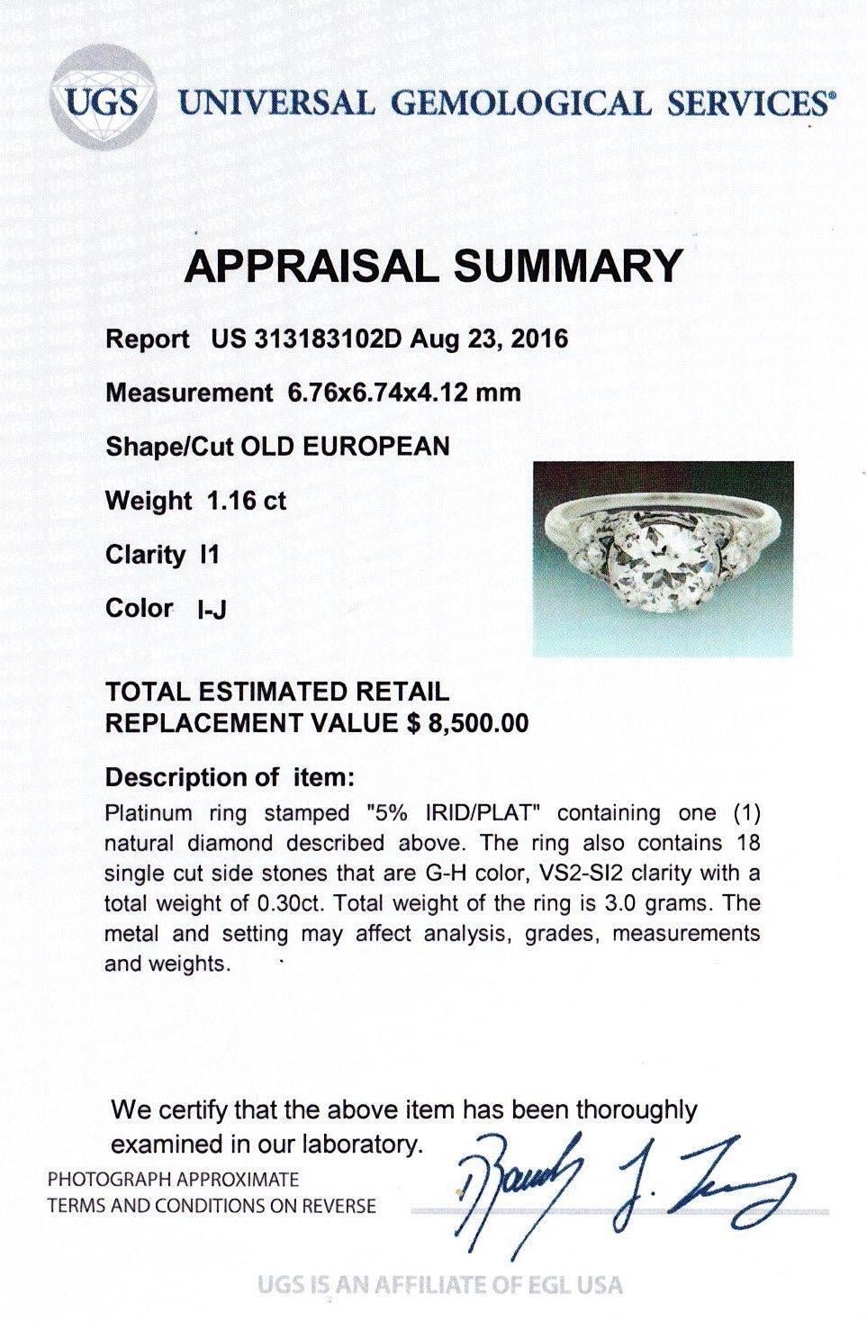 1920s Art Deco 1.46 Carat Diamond Sapphire Platinum Engagement Ring EGL For Sale 2