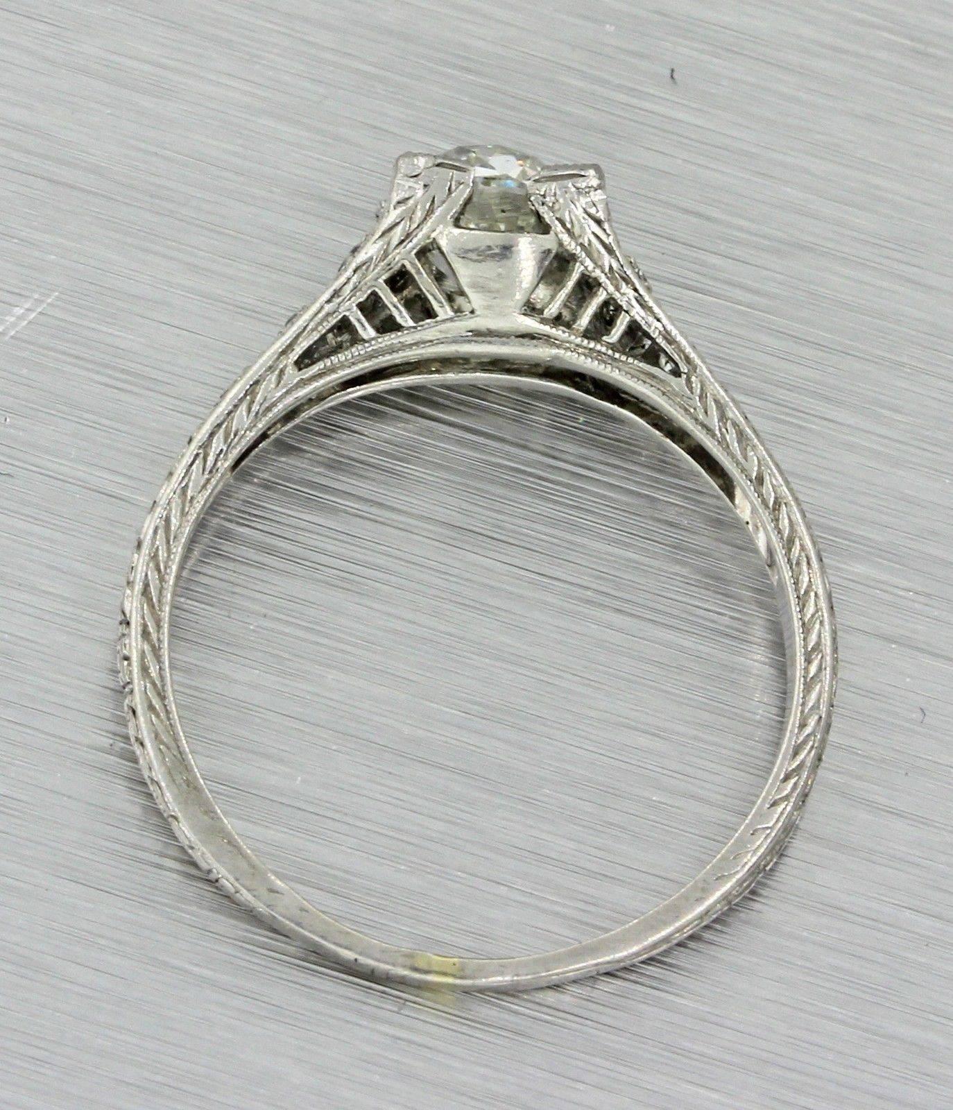 1940s Art Deco .95 Carat Old Mine Cut Diamond Platinum Engagement Ring EGL For Sale 1