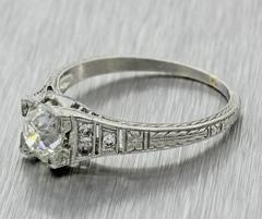 1940s Art Deco .95 Carat Old Mine Cut Diamond Platinum Engagement Ring EGL