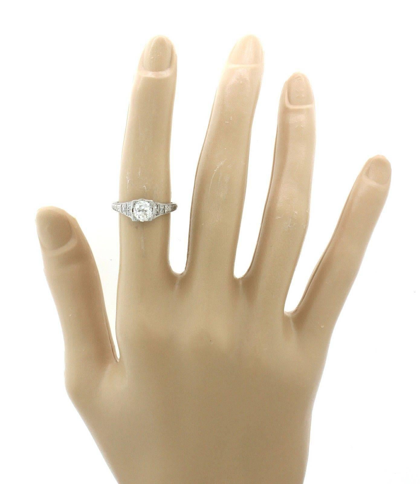 1940s Art Deco .95 Carat Old Mine Cut Diamond Platinum Engagement Ring EGL For Sale 3