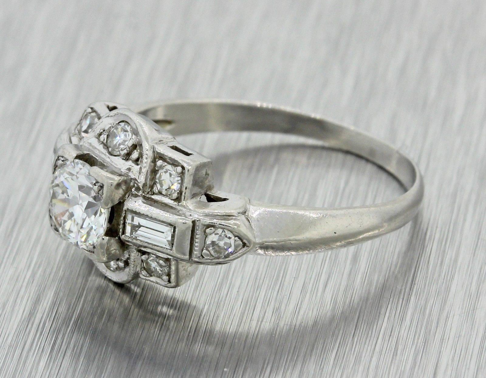 1930s Art Deco .67 Carat Diamond Solid Platinum Engagement Ring EGL In Excellent Condition For Sale In Huntington, NY