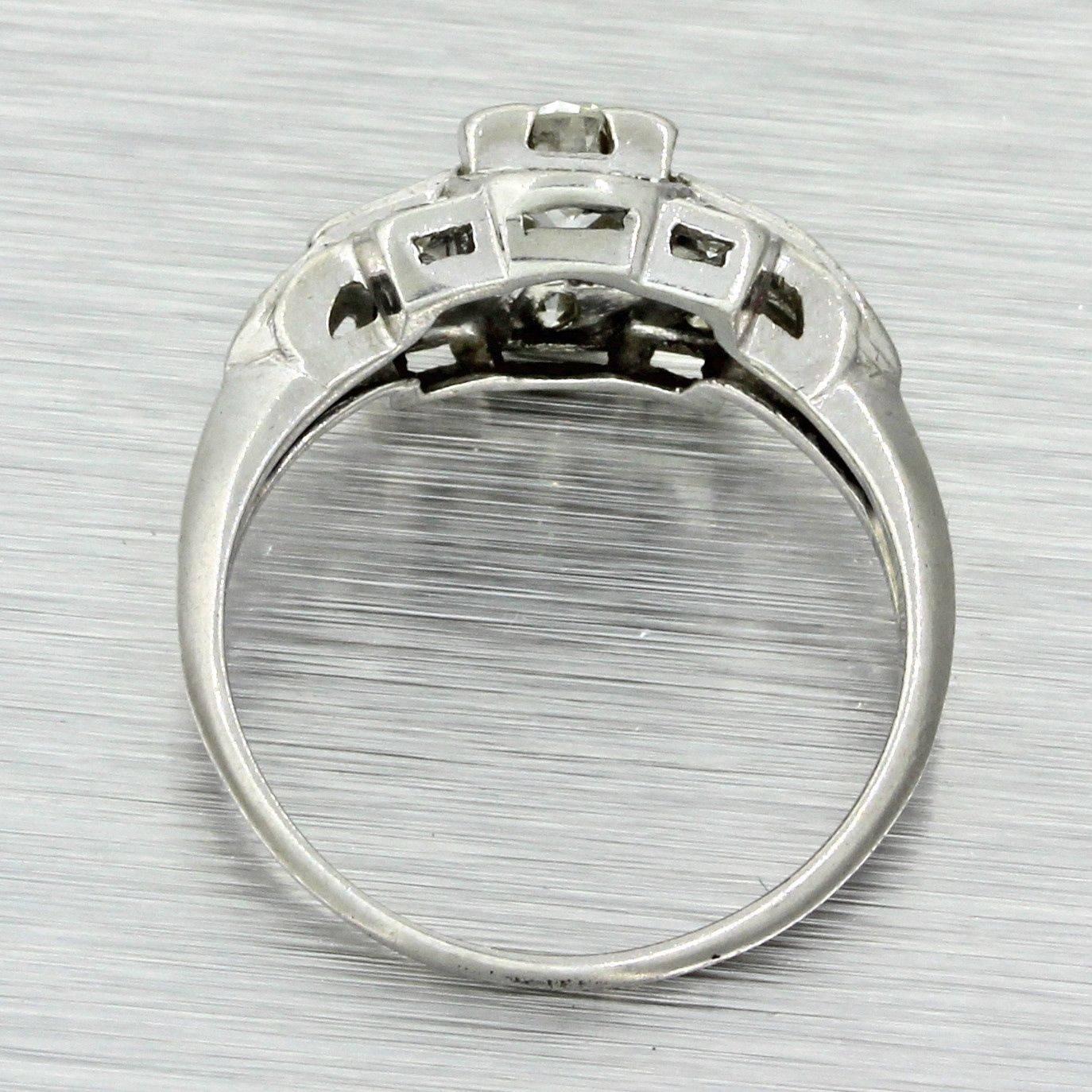 1930s Art Deco .67 Carat Diamond Solid Platinum Engagement Ring EGL For Sale 1