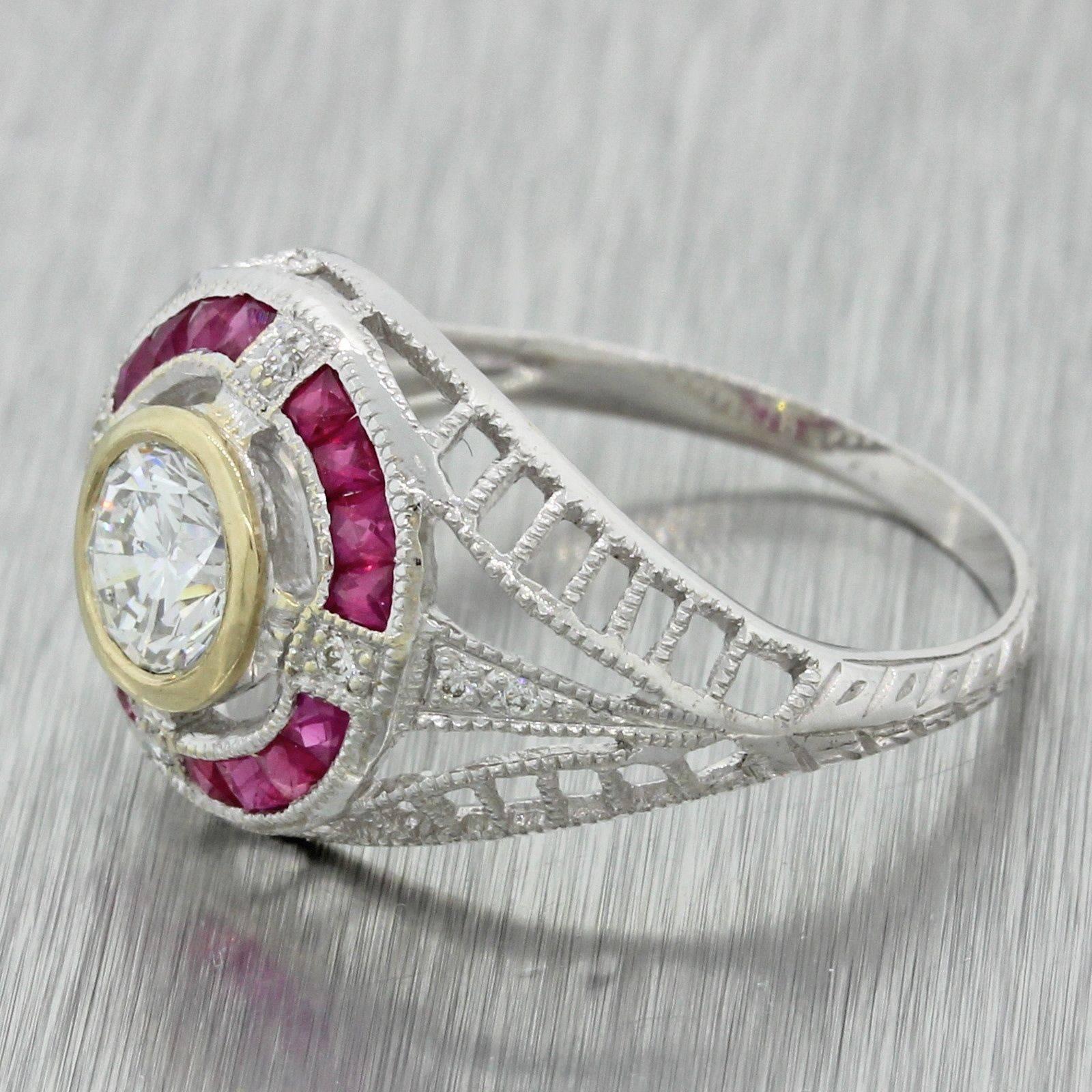 This is a 1930s Antique Art Deco 18k Solid Gold 1.05ctw Diamond Ruby Engagement Ring EGL. This ring suggested retail price is $4,250 USD. It will come in a lovely ring box for a perfect presentation and our unconditional 30 day money back return