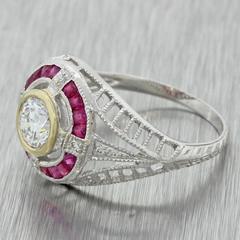 1930s Art Deco 1.05 Carat Diamond Ruby Solid Gold Engagement Ring EGL
