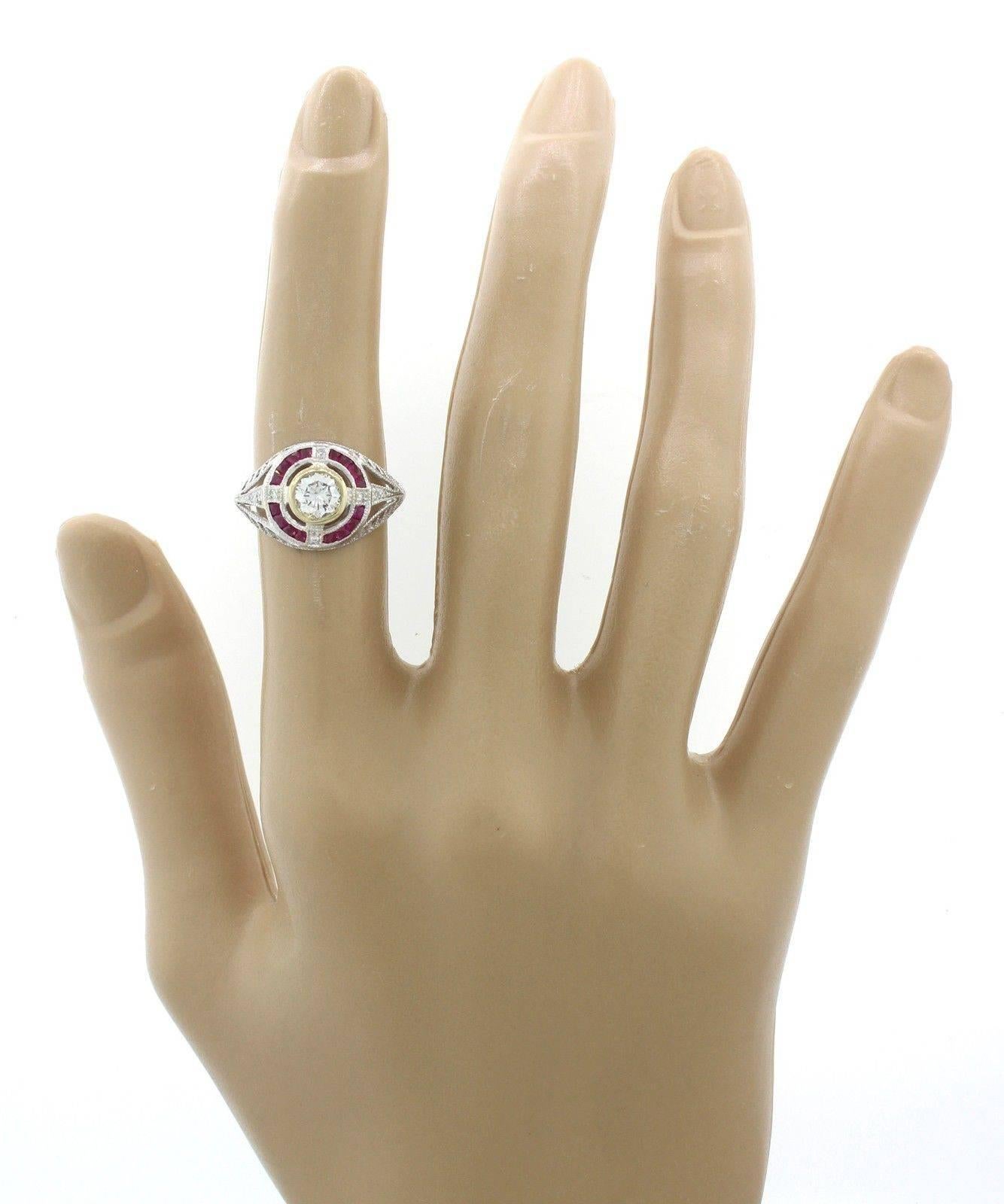 1930s Art Deco 1.05 Carat Diamond Ruby Solid Gold Engagement Ring EGL For Sale 1