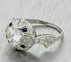 1930s Art Deco 1.05 Carat Diamond Sapphire Palladium Engagement Ring EGL
