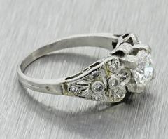 1930s Art Deco 1.14 Carat Diamond Platinum Cluster Engagement Ring EGL