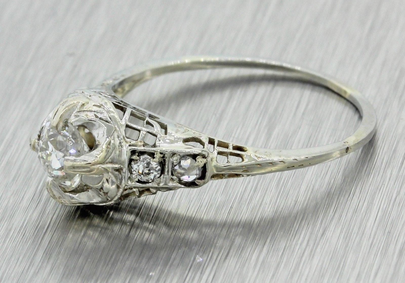 1930s Art Deco .87 Carat Old Cut Diamond Solid Gold Engagement Ring EGL In Excellent Condition For Sale In Huntington, NY
