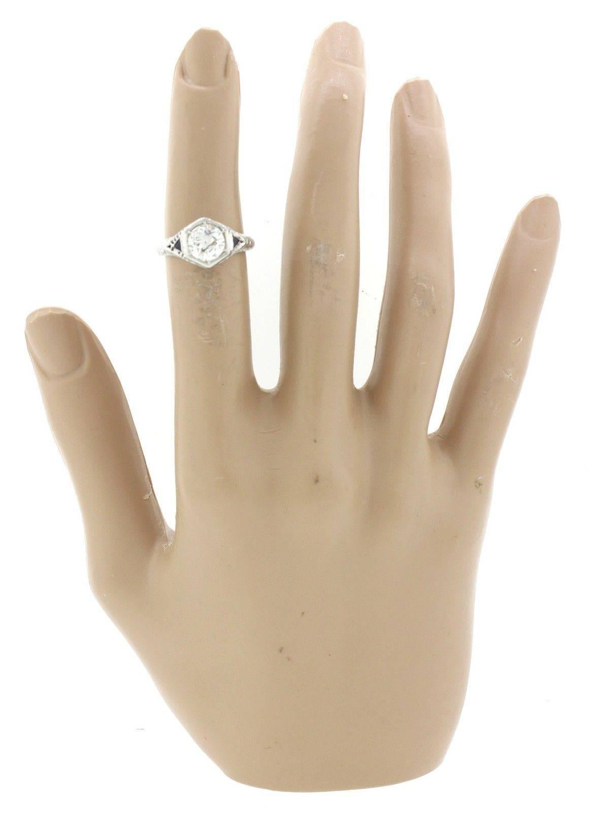 1920s Art Deco 1.14 Carat Diamond Sapphire Gold Engagement EGL Ring For Sale 3