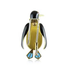 Ruby Enamel Gold Penguin Clip Brooch