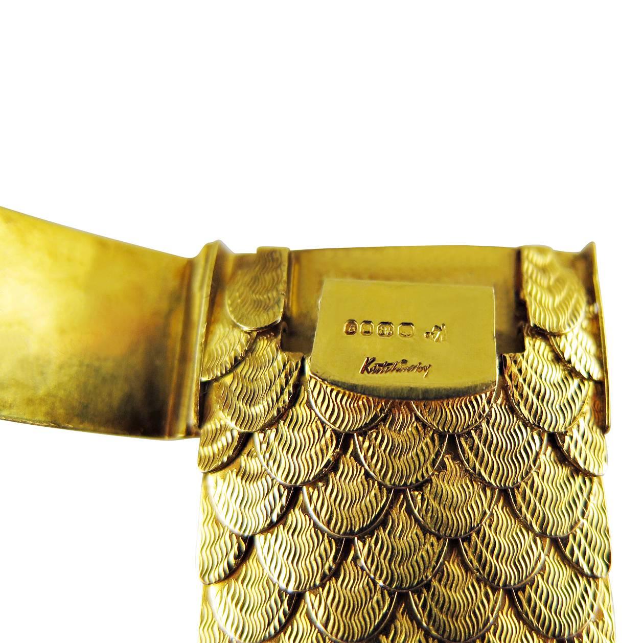 Retro Kutchinsky Diamond Gold Scalloped Floral Bracelet For Sale