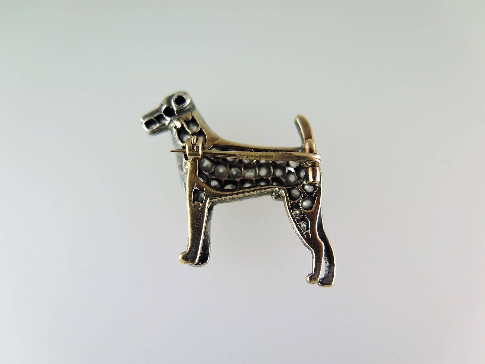 Edwardian Diamond Silver Gold Terrier Brooch In Excellent Condition In London, GB
