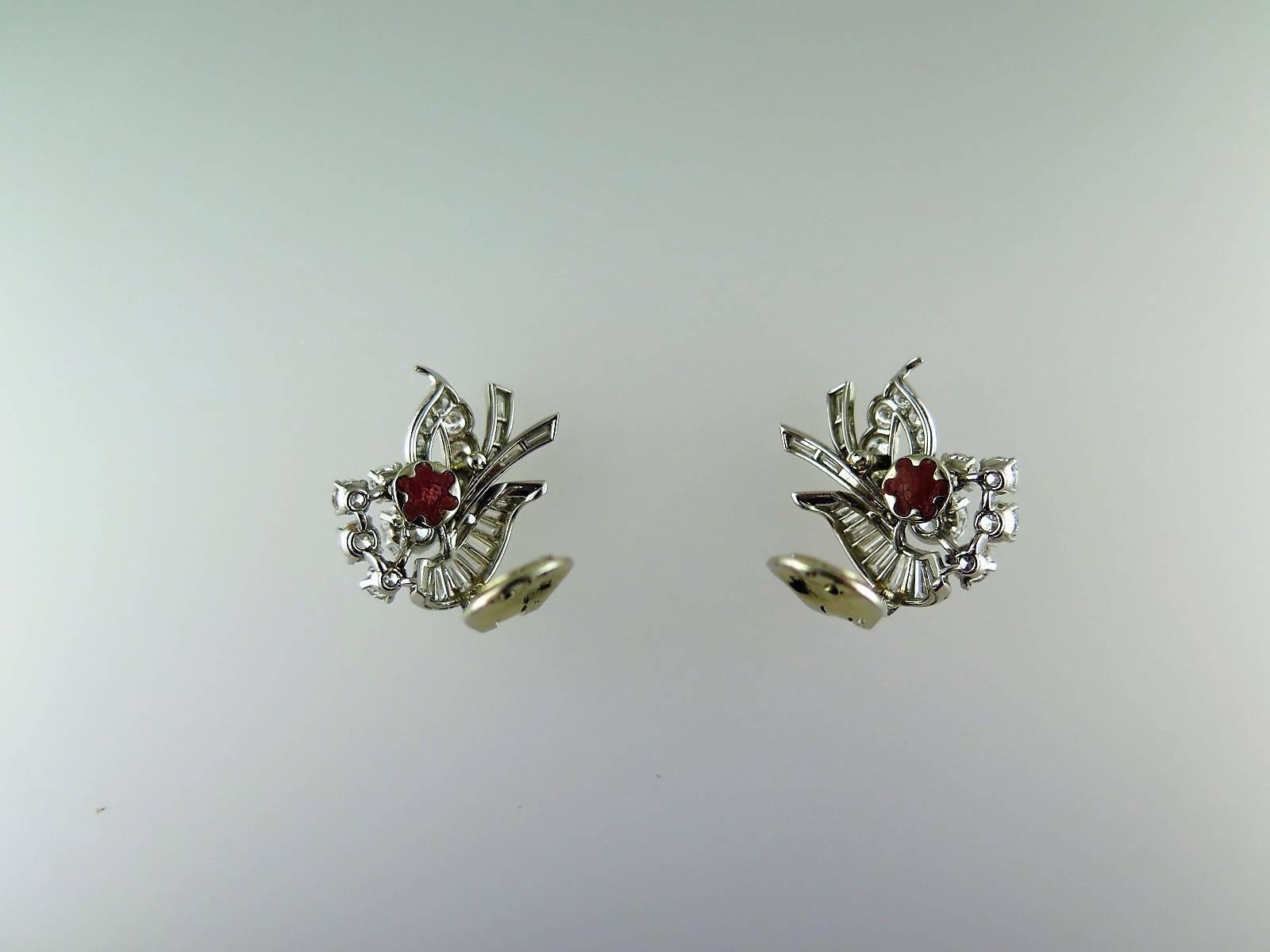 1950s Mauboussin Paris Diamond Floral Earclips For Sale 2