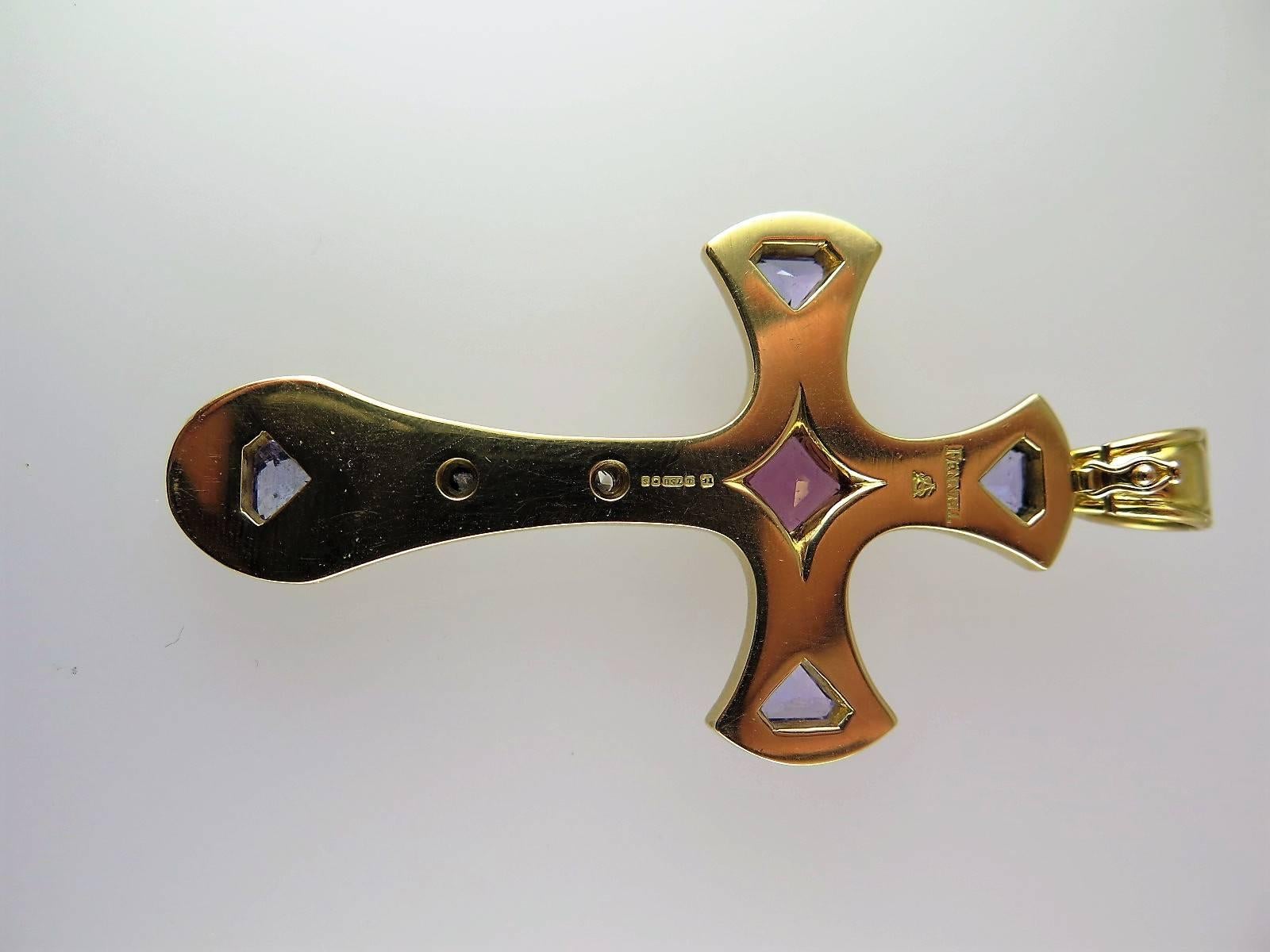 Modern Theo Fennell Gem-Set Gold Pendant Cross For Sale