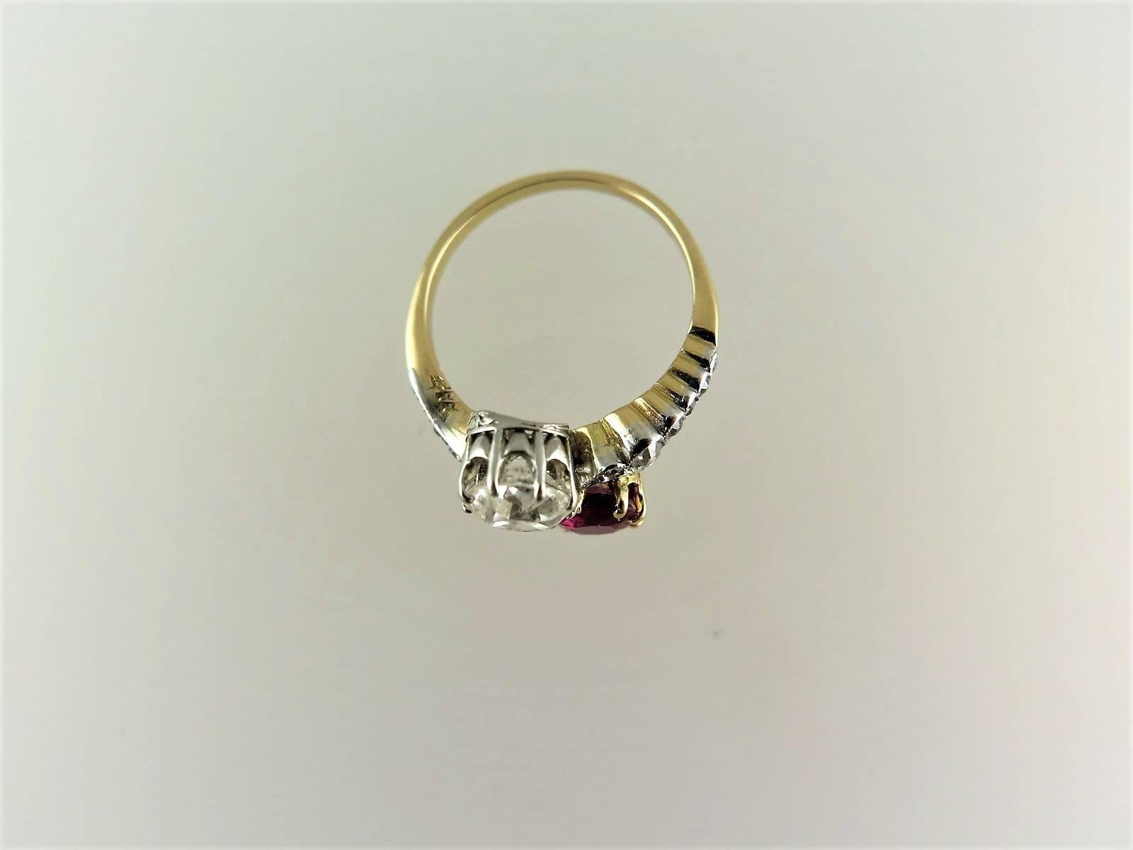 Victorian Fine Antique Burmese Ruby and Diamond Crossover Ring