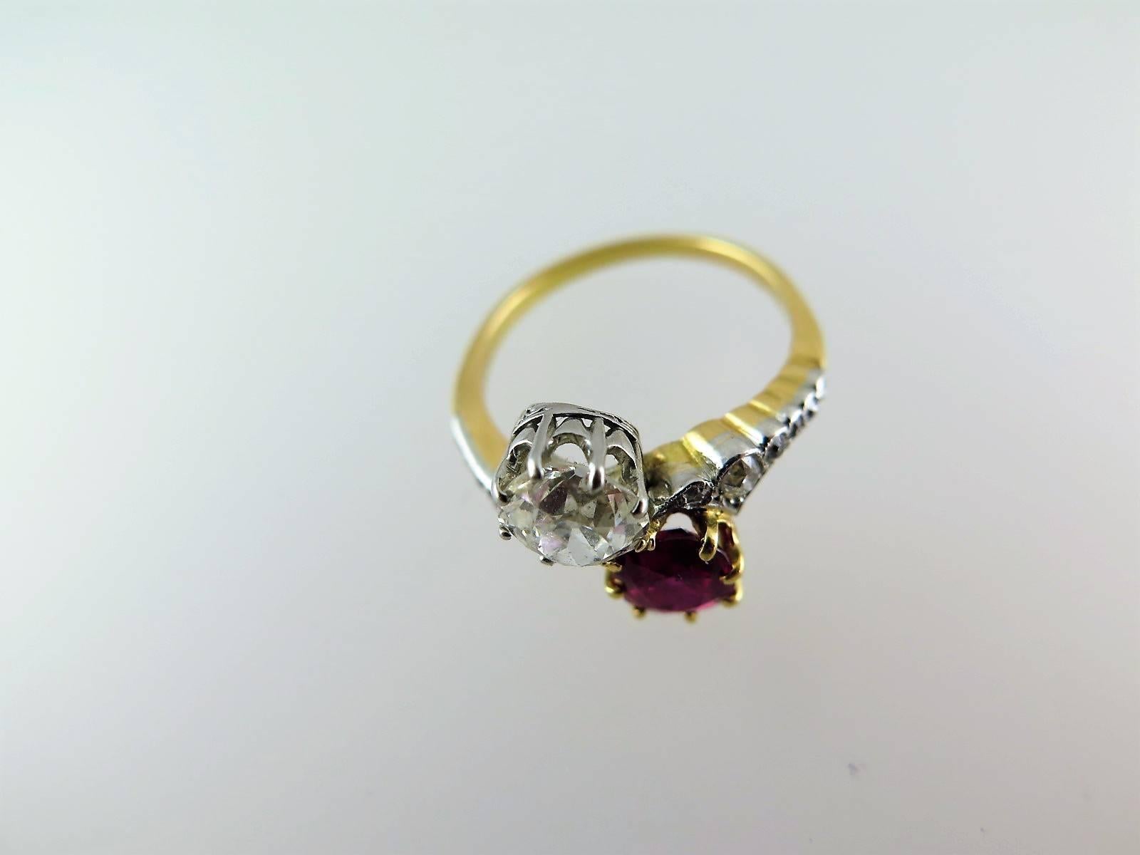 Fine Antique Burmese Ruby and Diamond Crossover Ring 2