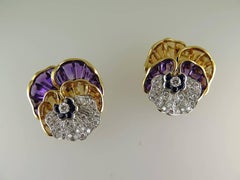 Oscar Heyman Pair of Citrine Amethyst Sapphire and Diamond Brooches
