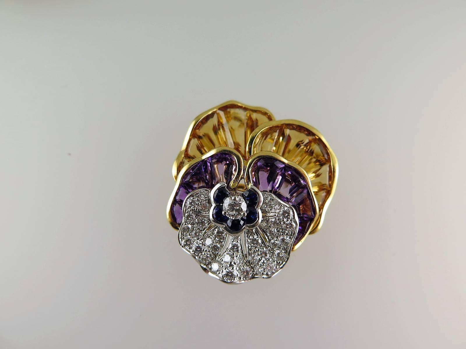 Women's or Men's Oscar Heyman Pair of Citrine Amethyst Sapphire and Diamond Brooches For Sale
