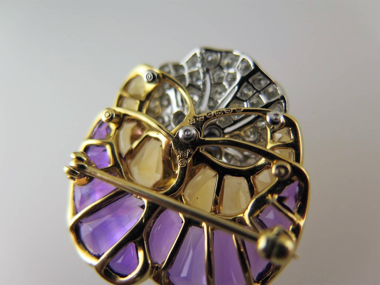 Oscar Heyman Pair of Citrine Amethyst Sapphire and Diamond Brooches For Sale 2