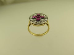 Antique Ruby and Diamond Cross Panel Ring