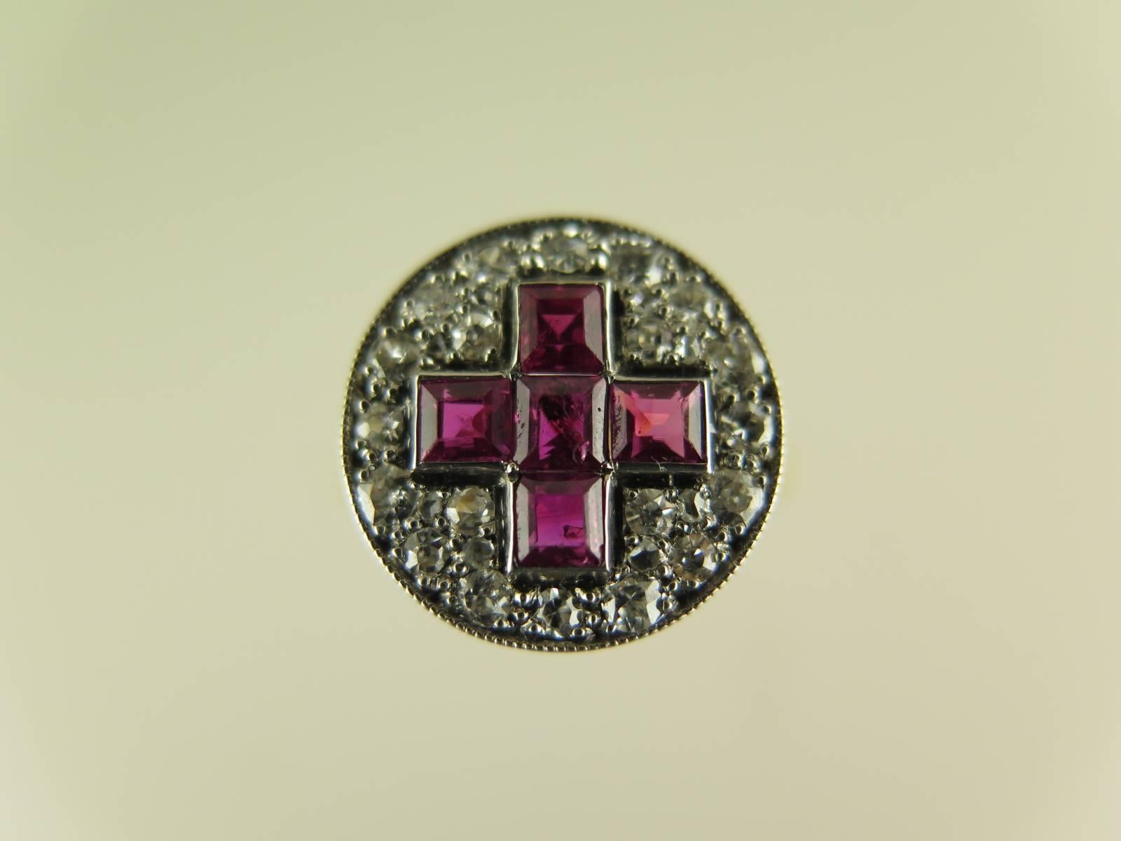 Antique Ruby and Diamond Cross Panel Ring For Sale 1