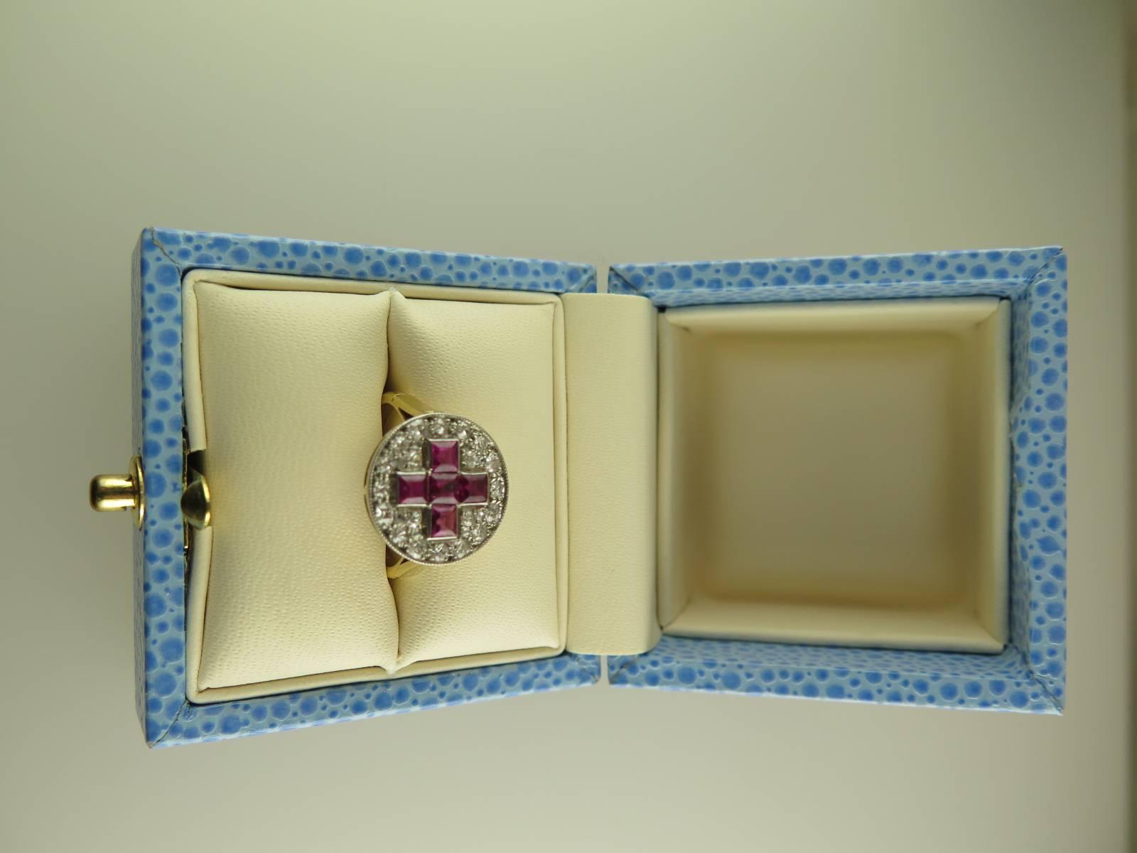 Antique Ruby and Diamond Cross Panel Ring For Sale 2