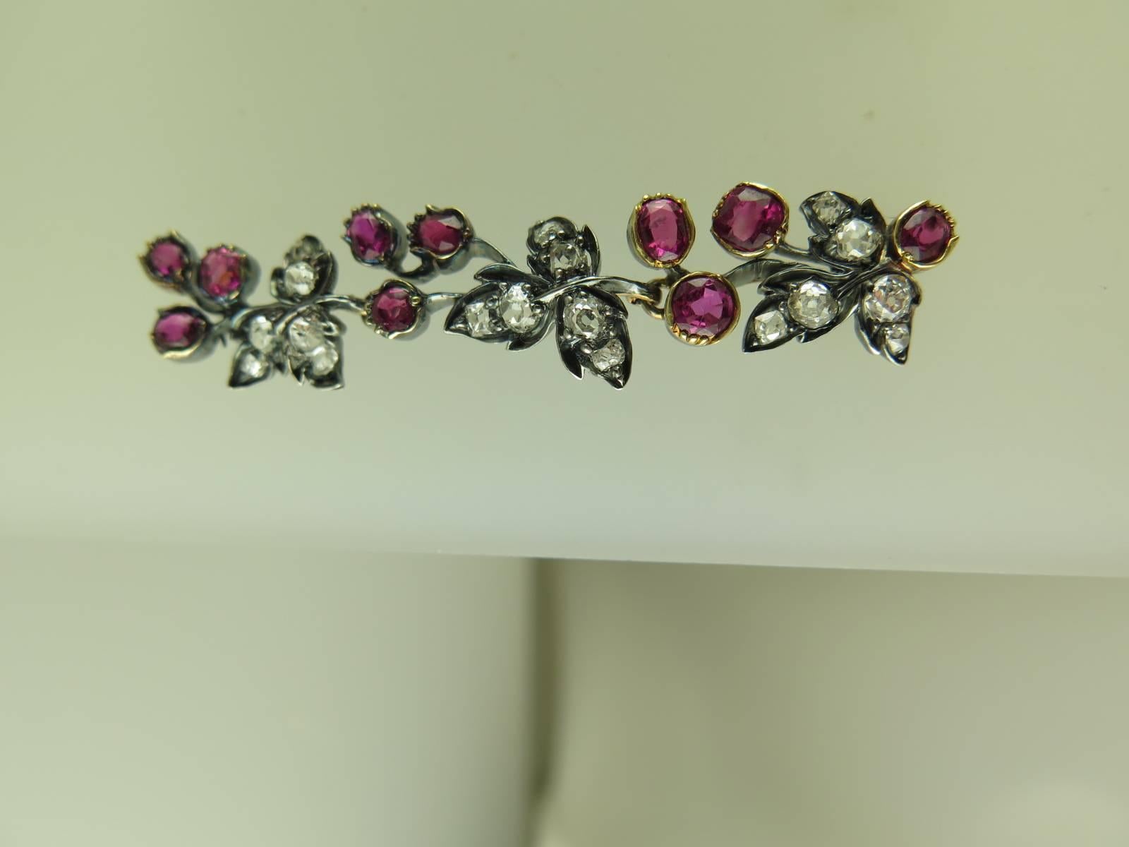 Pair of Antique Ruby and Diamond Vine Earrings In Excellent Condition In London, GB