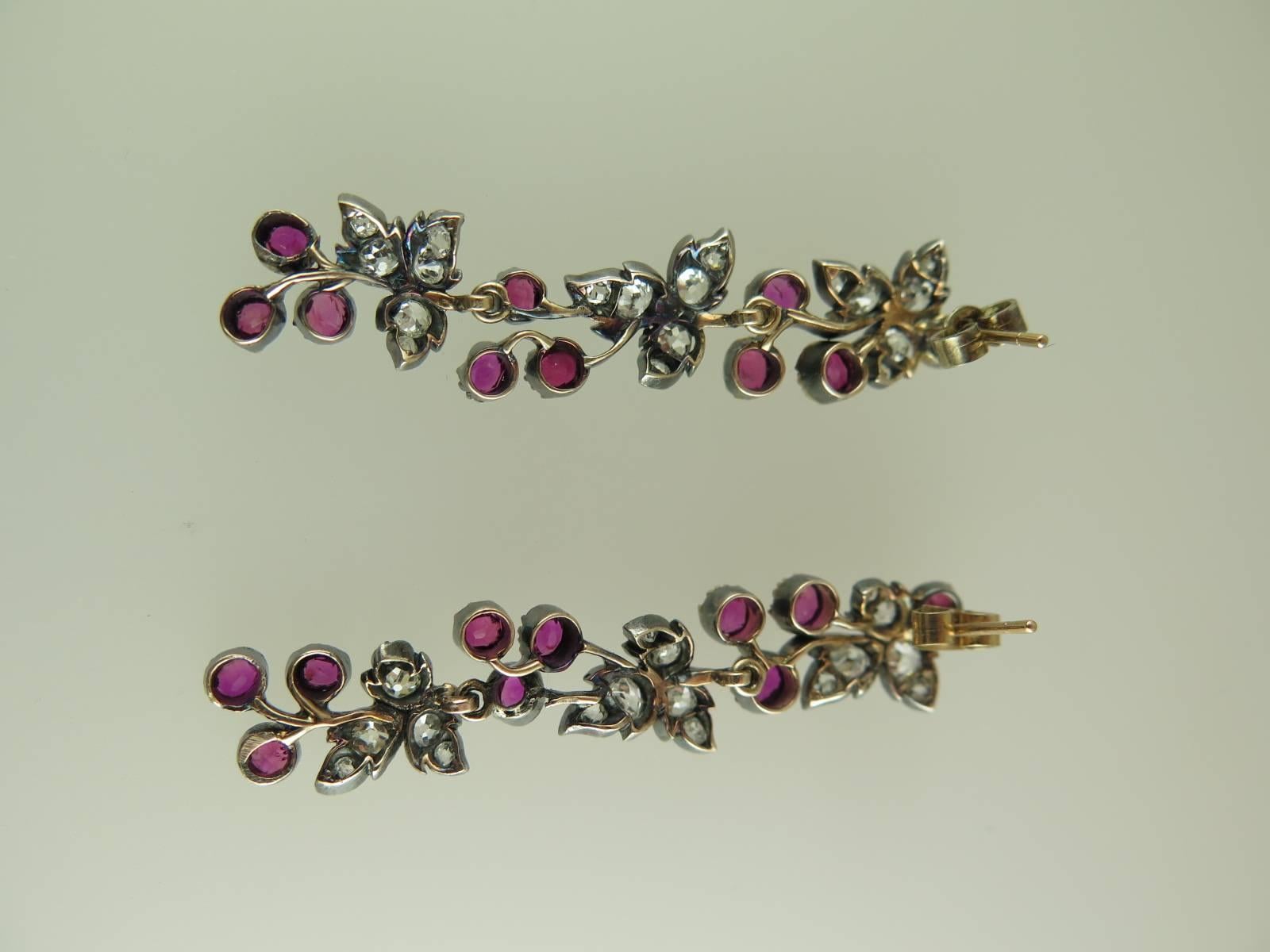 Pair of Antique Ruby and Diamond Vine Earrings 1