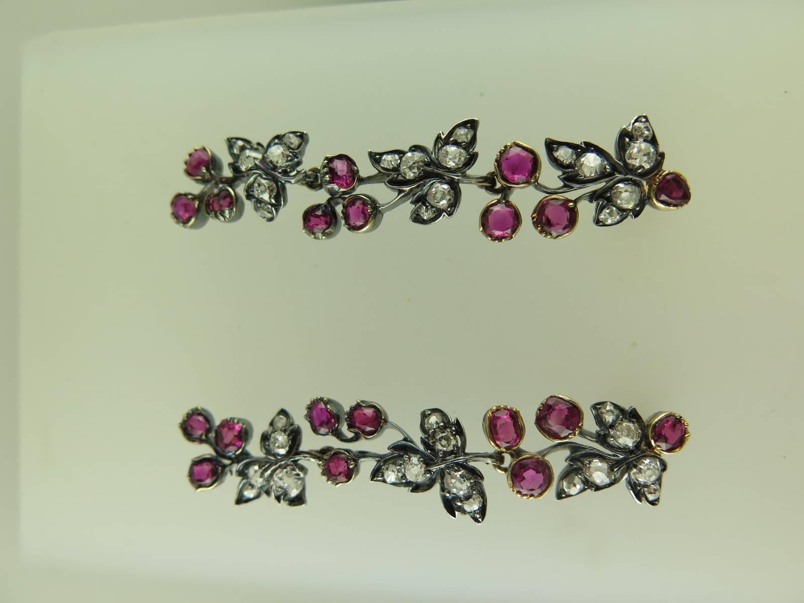 Pair of Antique Ruby and Diamond Vine Earrings 2