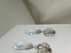 Pair of Briolette Aquamarine and Diamond Earrings