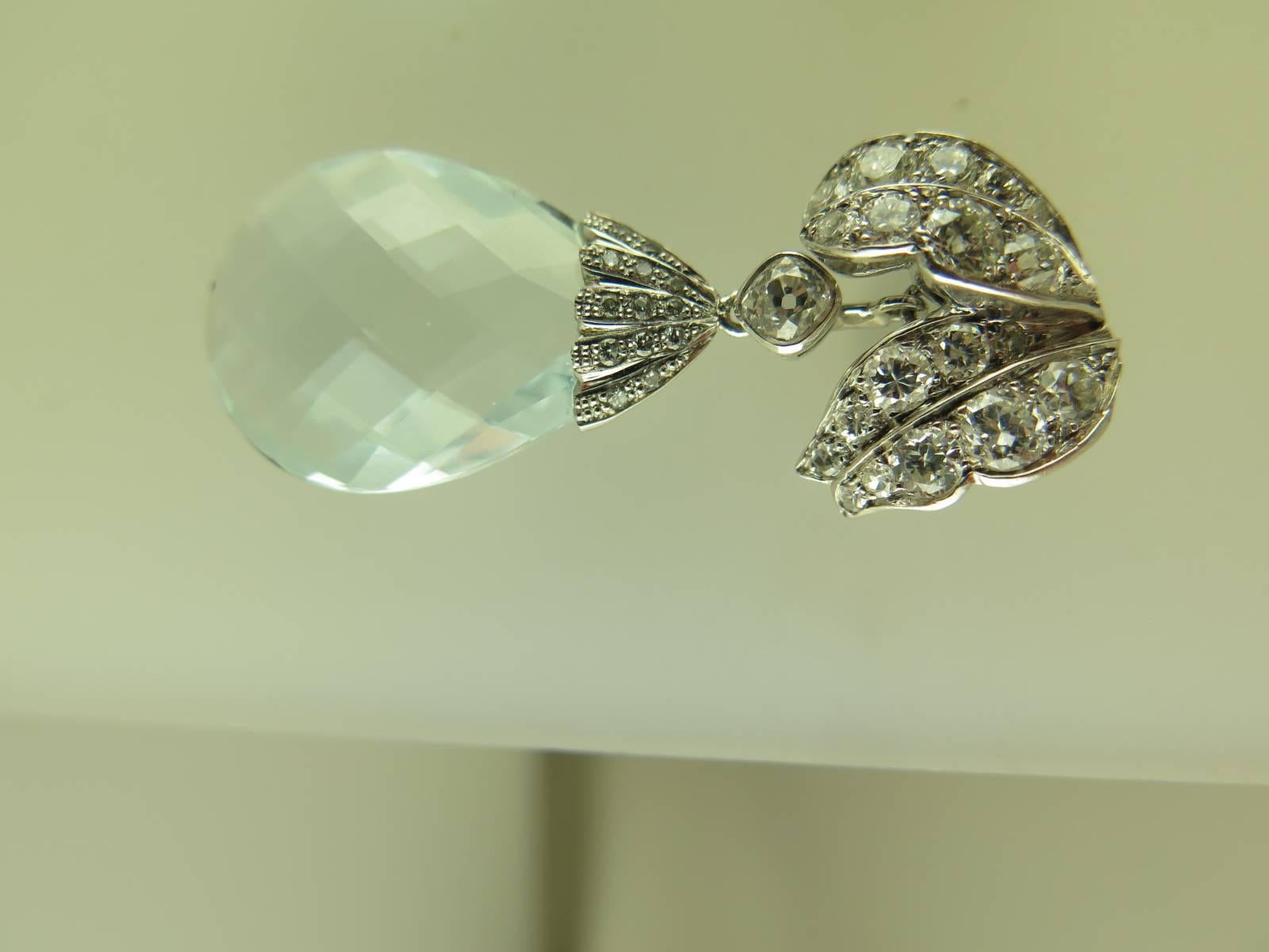 Pair of Briolette Aquamarine and Diamond Earrings For Sale 7