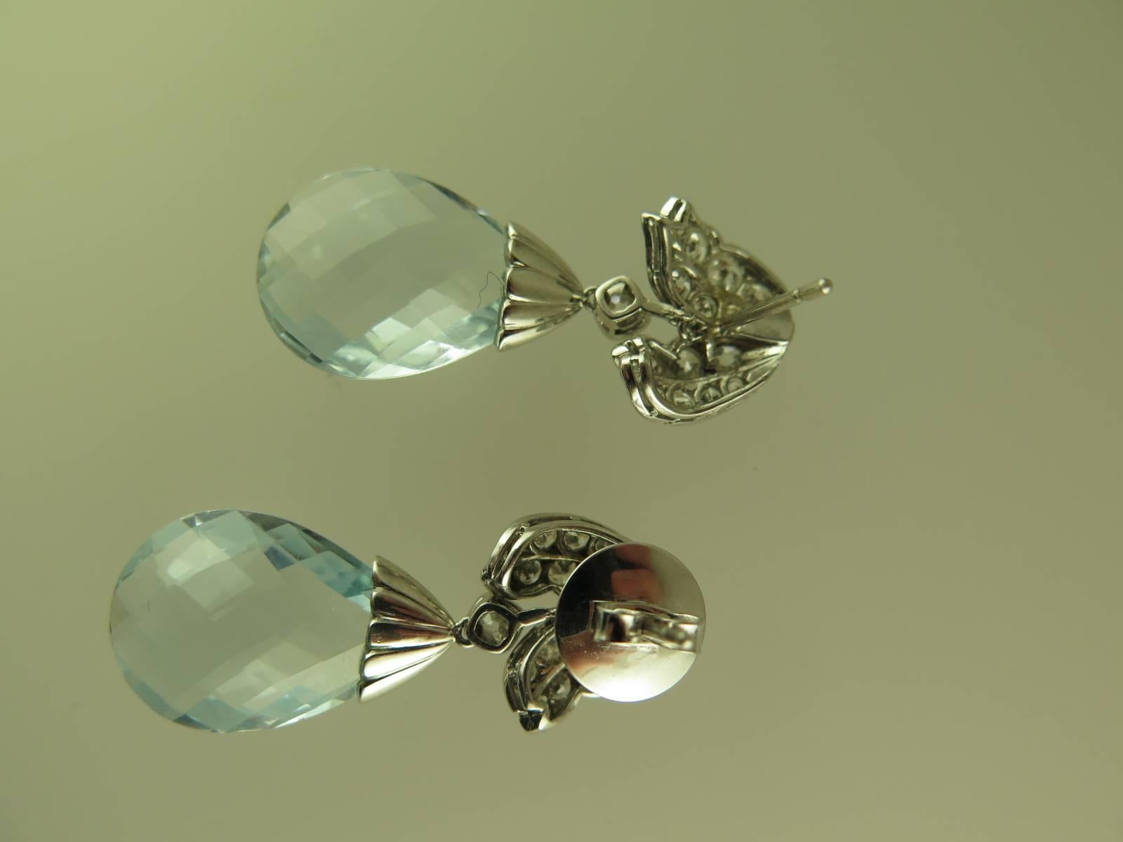 Pair of Briolette Aquamarine and Diamond Earrings For Sale 2