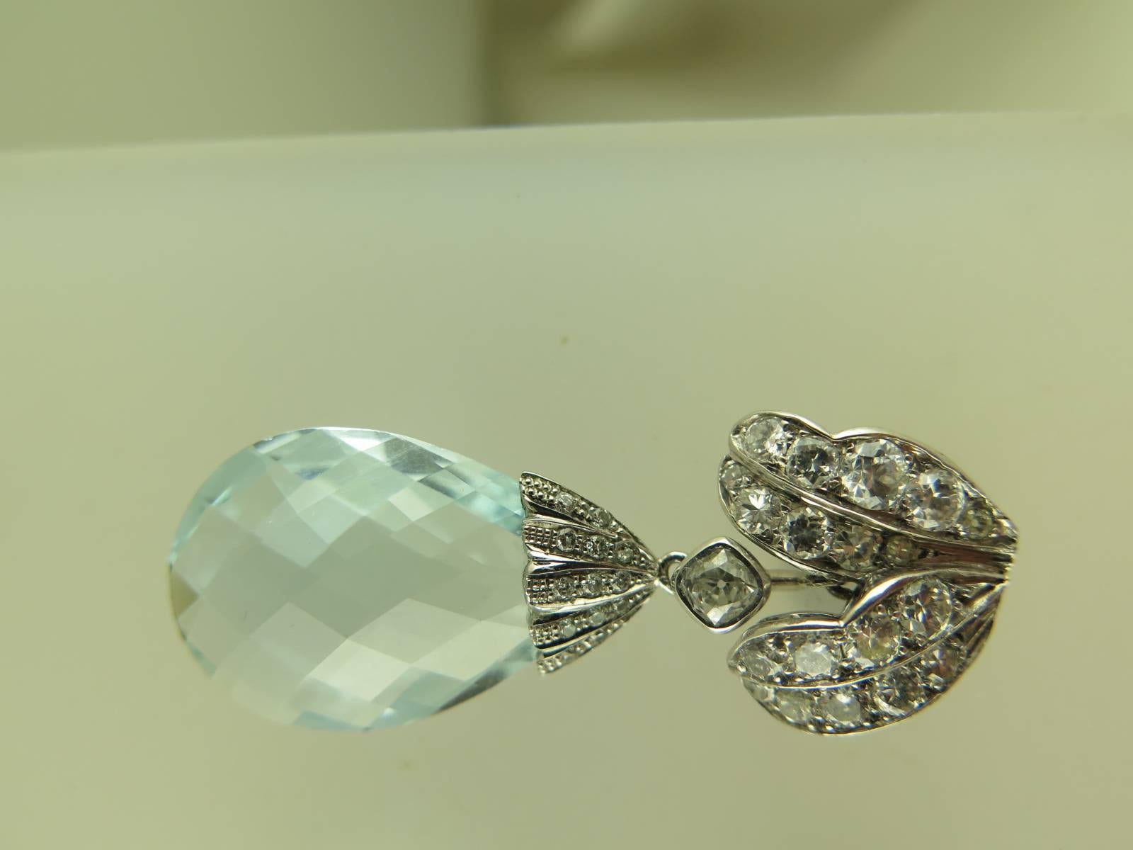 Pair of Briolette Aquamarine and Diamond Earrings For Sale 10