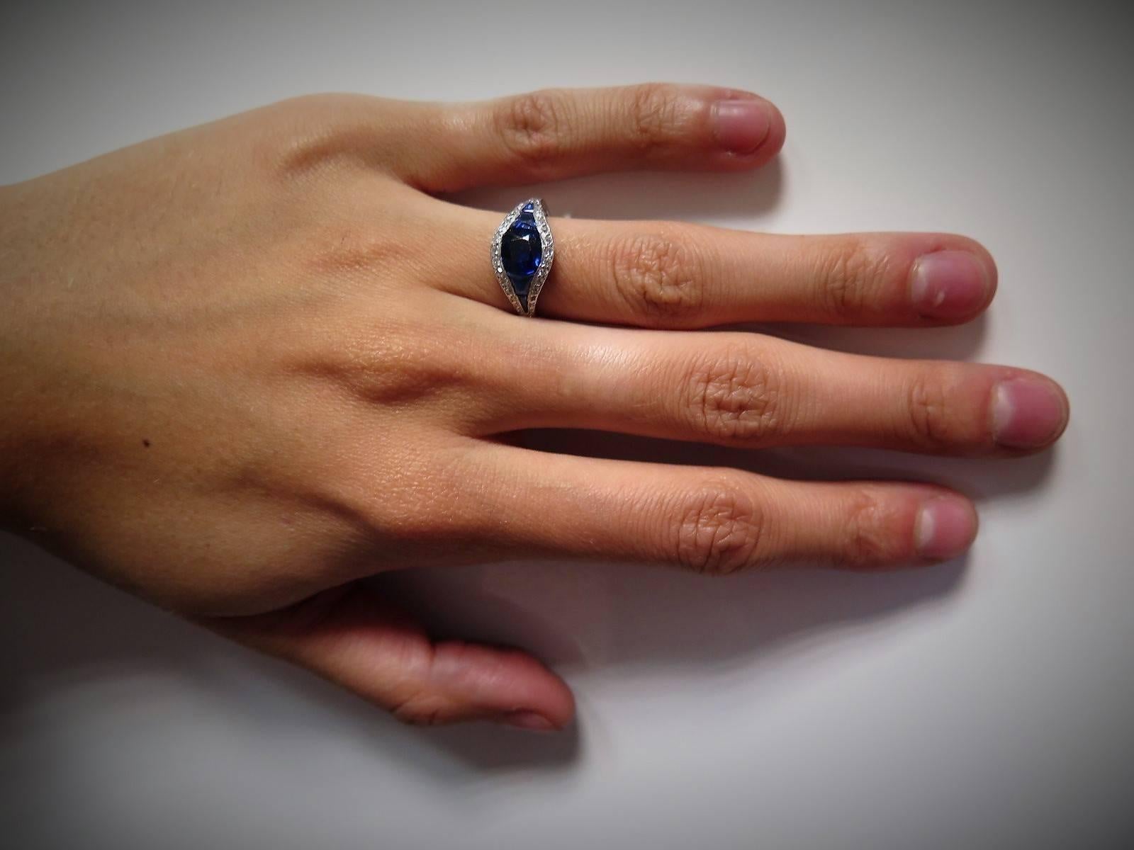 Women's Art Deco Sapphire and Diamond Half-Hoop Ring For Sale