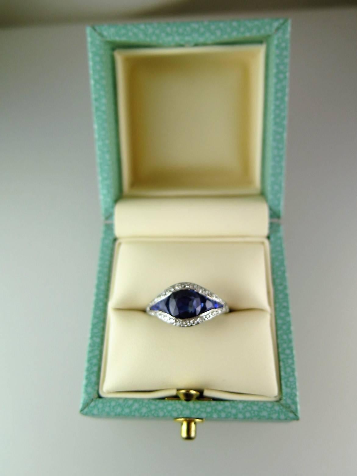 Art Deco Sapphire and Diamond Half-Hoop Ring For Sale 1