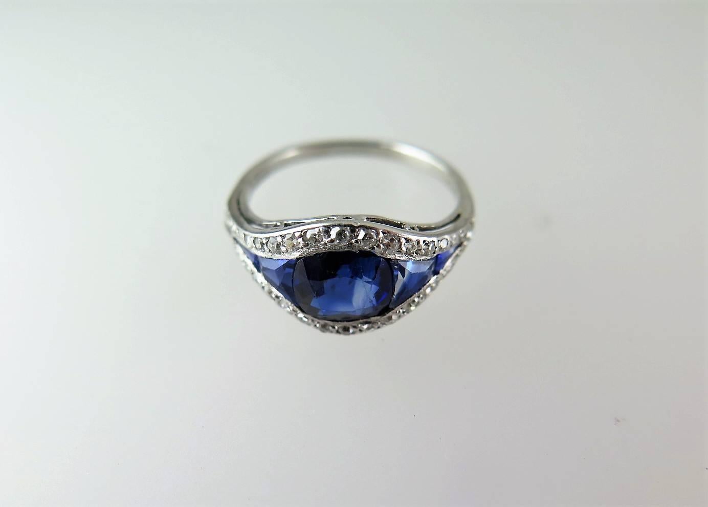 Art Deco Sapphire and Diamond Half-Hoop Ring For Sale 2